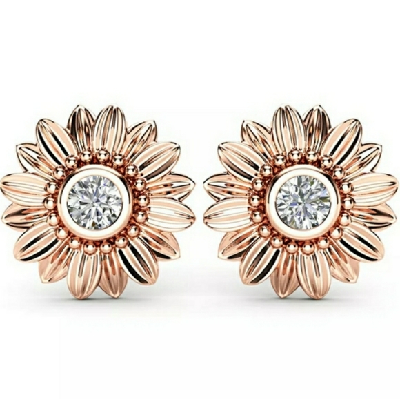 Jewelry - Cubic Zirconia Sunflower Stud Earrings